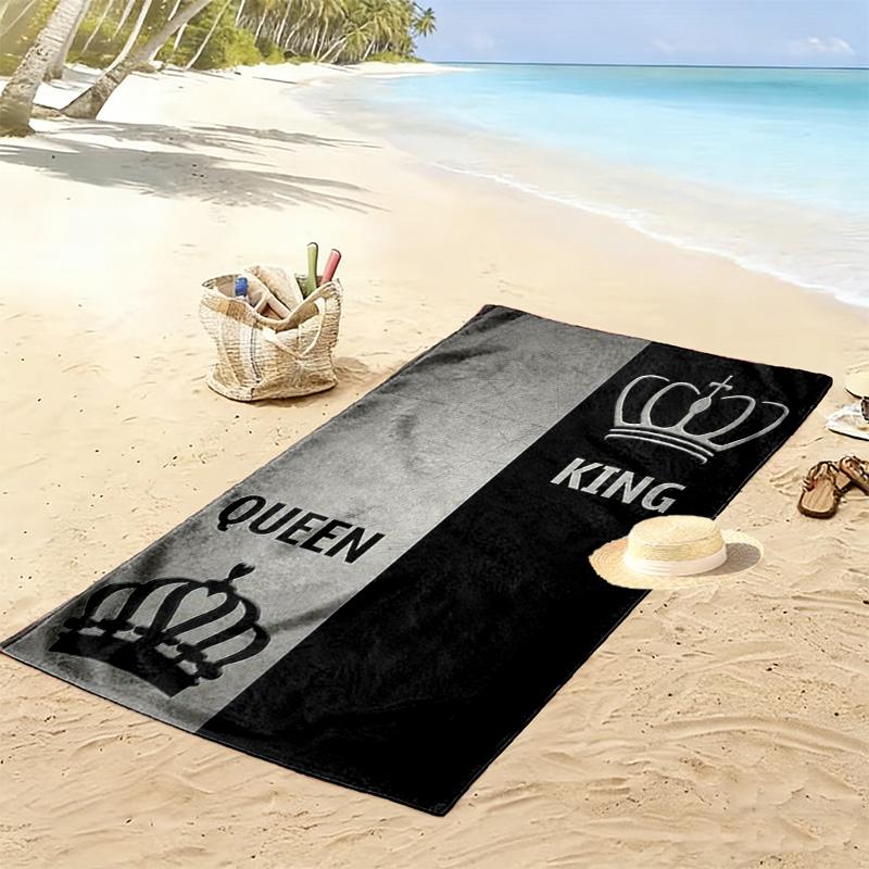 King and Queen Print Beach Towel, Large Soft Quick Dry Towel for Beach Camping Swimming