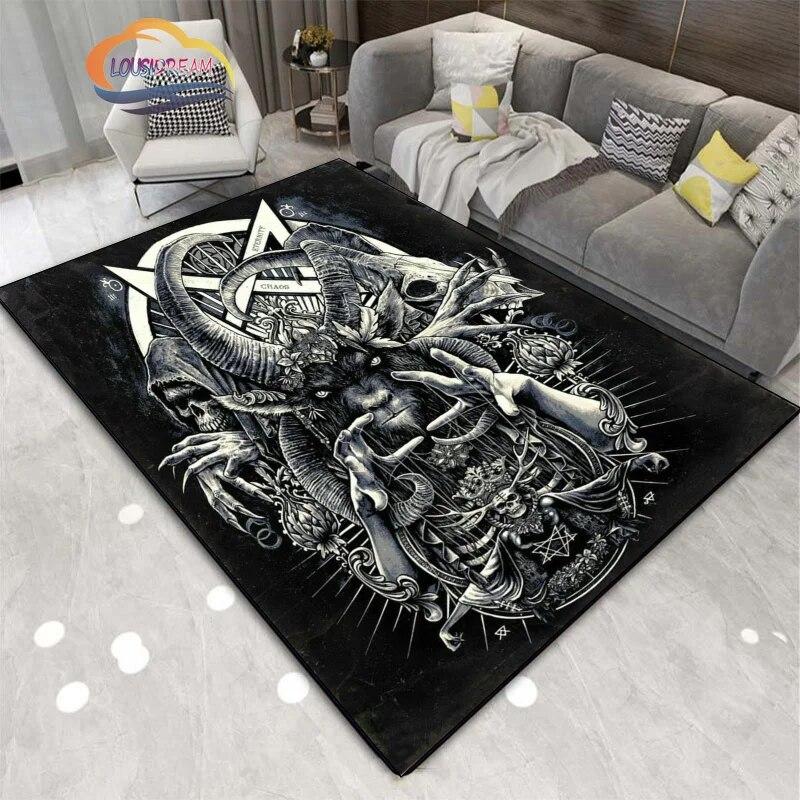 Satanic Skull Inverted Pentagram Area Rug Sheep Head Demon Baphomet Rug Gothic Series Hall Bedroom Fashionable Carpet