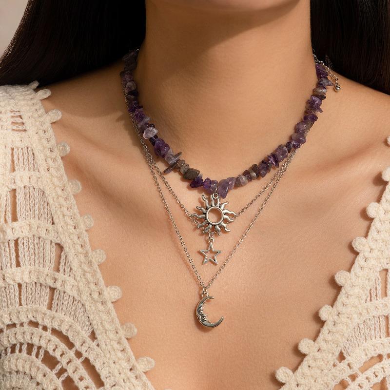 Винтажные многослойные ожерелья для женщин и девочек, милые крутые камни, колье из бисера, кулон в виде солнца, луны, звезды, цепочки, ожерелье, ювелирные изделия, подарок друзьям