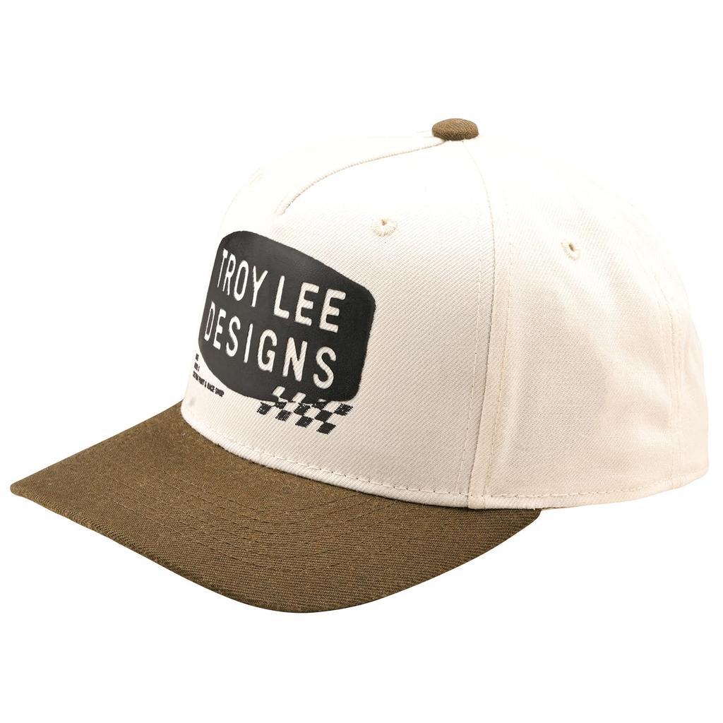 RS Taichi Troy Lee Designs Stamp Curved Snapback Hat, Vintage White/Olive, One Size, TDA056