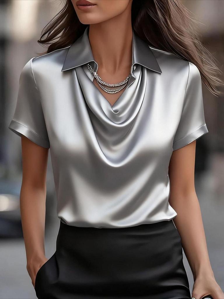 Элегантная женская рубашка с воротником-качелями 2025 - Простая и стильная