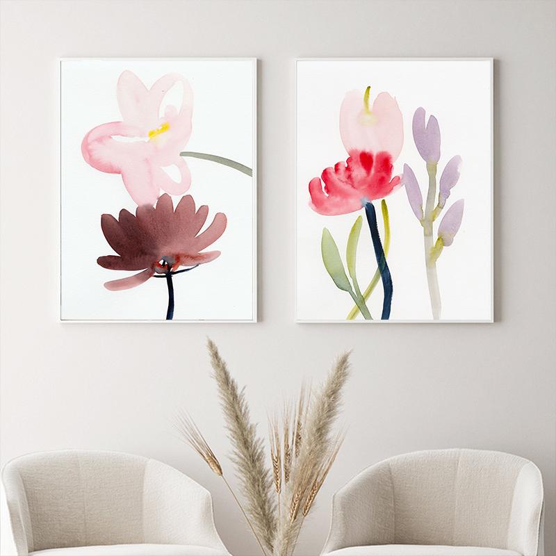 Цветы пиона, картина тушью, акварель, плакаты на скандинавскую тему, холст, картина, настенные художественные принты, картина для гостиной, интерьера, домашнего декора