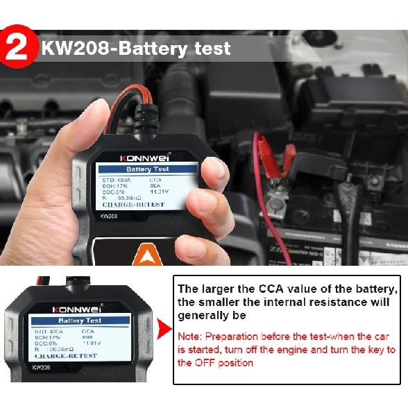 KONNWEI KW208 Car Battery Tester 12V 100 to 2000CCA Cranking Charging Circut Tester Battery Analyzer 12 Volts Battery Tools 2026