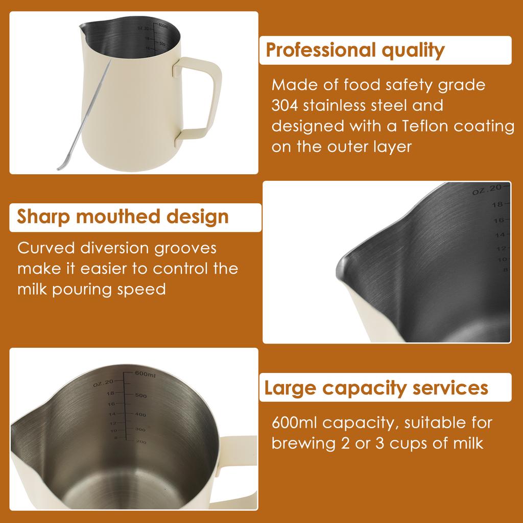 Кувшин для вспенивания молока из нержавеющей стали, длинный закругленный носик, кувшин для латте, кувшин для вспенивания молока, профессиональный кувшин для приготовления молока бариста