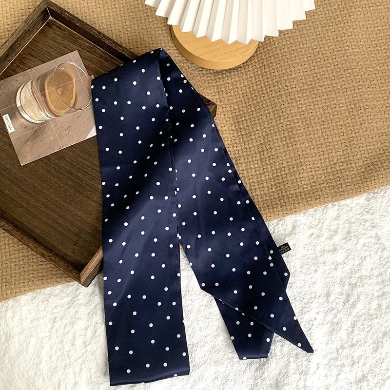 Шелковый шарф в горошек, длинная полоса, ощущение высокого класса, летняя ретро-повязка, лента, стример, многоцелевой, маленький шарф, косынка, повязка на голову, пояс.