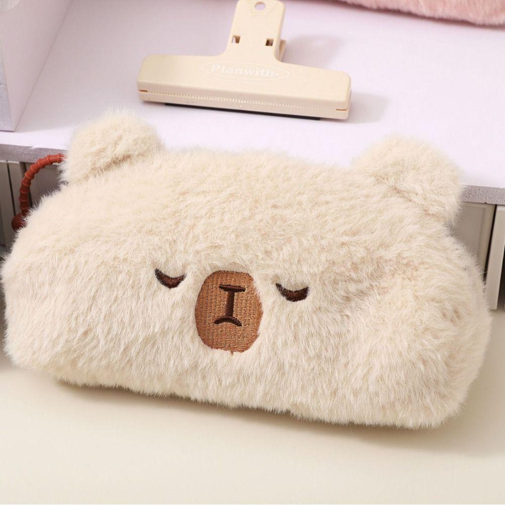 Zipper Capybara Pencil Case Cartoon Stationery Bag Portable Plush Animal Pen Bag  Student