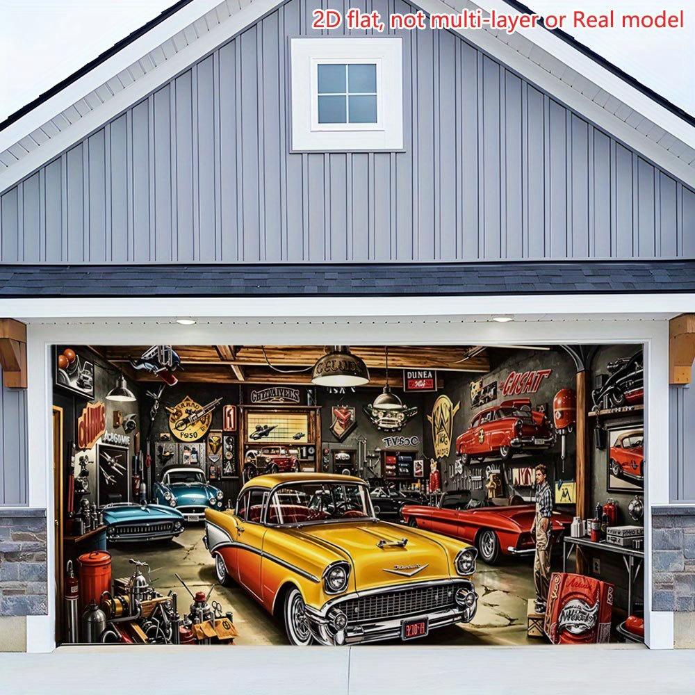 Large garage background suitable for photo booths birthday celebrations and festival decorations. Durable party banner