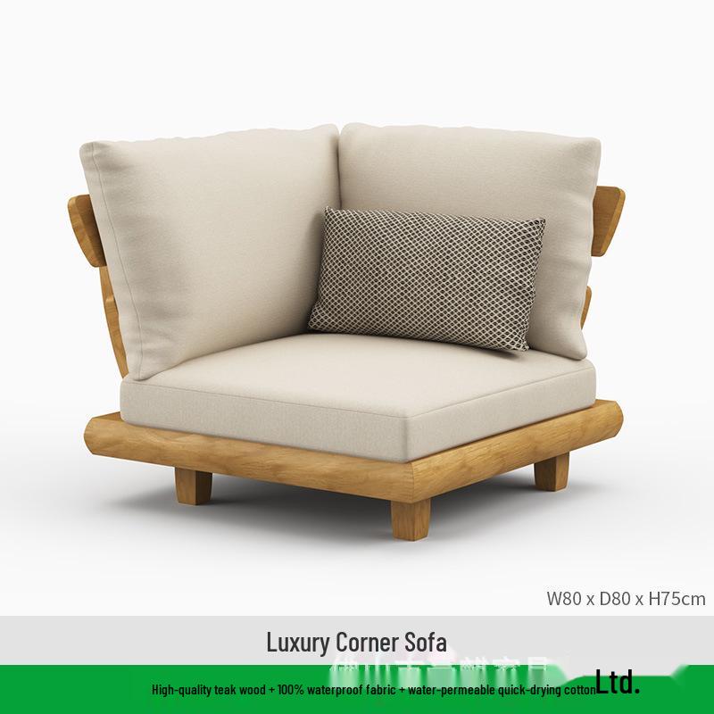 Waterproof Teak Outdoor Sofa Set - Solid Wood with Sun Protection for Garden, Hotel, or Sunroom