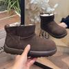 Мягкая кожаная маленькая короткая обувь Birkenstock, снегоступы, женская, 2025, новая, зимняя, утолщенная, для Северо-Востока, на толстой подошве, нескользящая, с теплой хлопковой подкладкой