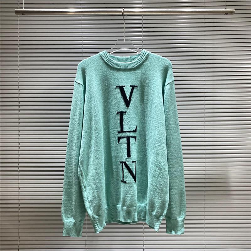 VT Valentino Унисекс вязаный свитер: 25 стилей, Свободный крой, Круглый вырез, Жаккардовый логотип-буква на груди.