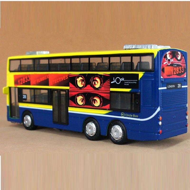 1:43 Kids Toys Double Decker Bus Cool Metal Vehicle Cars Model for Music Pull Back Cars Miniatures