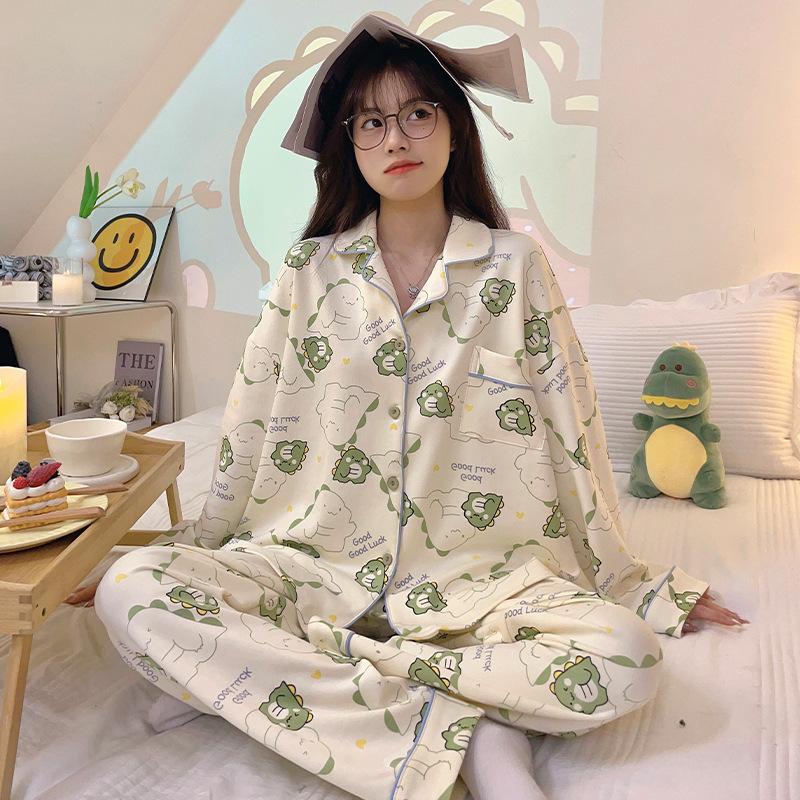 Women's Cardigan Long-sleeved Long Pants Cotton Pajamas Homewear   New Women's Cute Cartoon Comfortable Suit Can Be Worn Outside