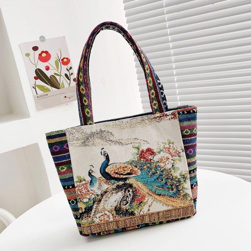 Cartoon Embroidered Canvas Handbag Women's Bag Casual Handbag Office Worker Small Satchel