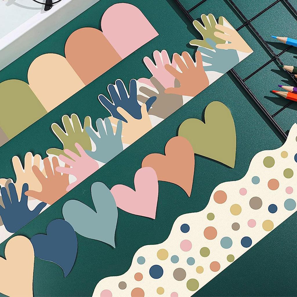 80Pcs Bulletin Board Border for Classroom Chalkboard Decoration Heart Border Trim Colorful Dot Border Trim Wall Decals