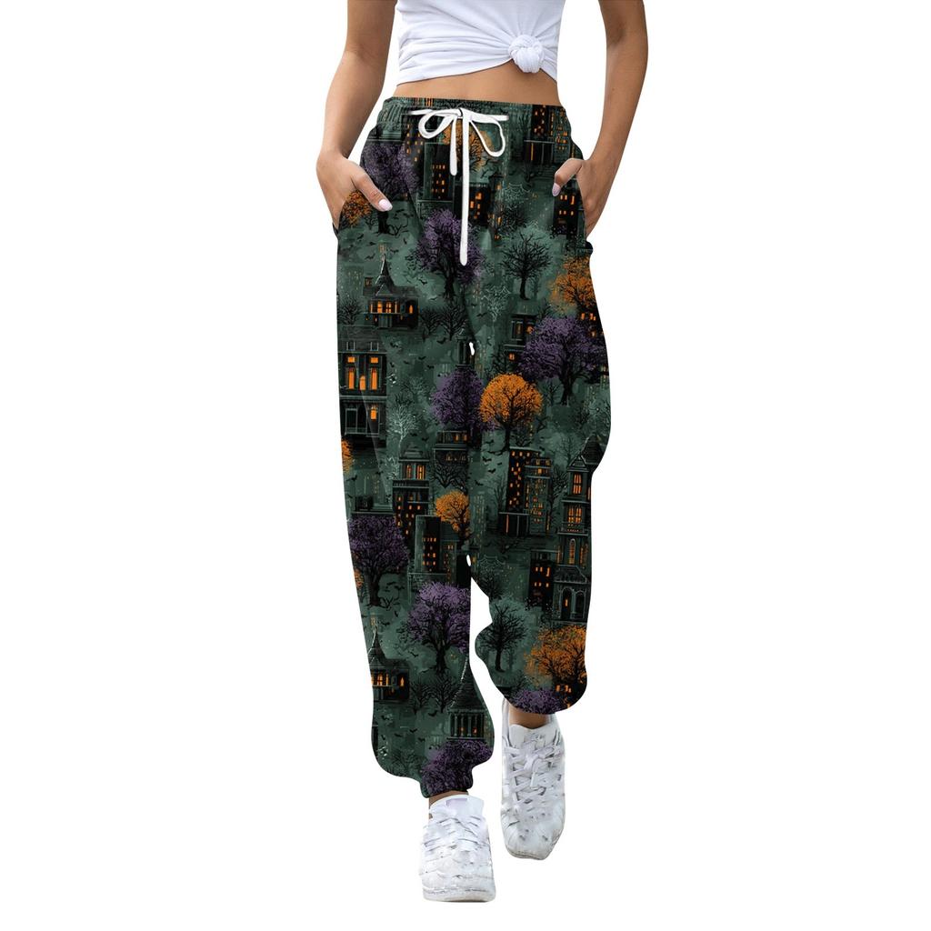 Women's Sports Pants With Pockets Fashion Print Elastic Waist Pants Casual Sweatpants Pants