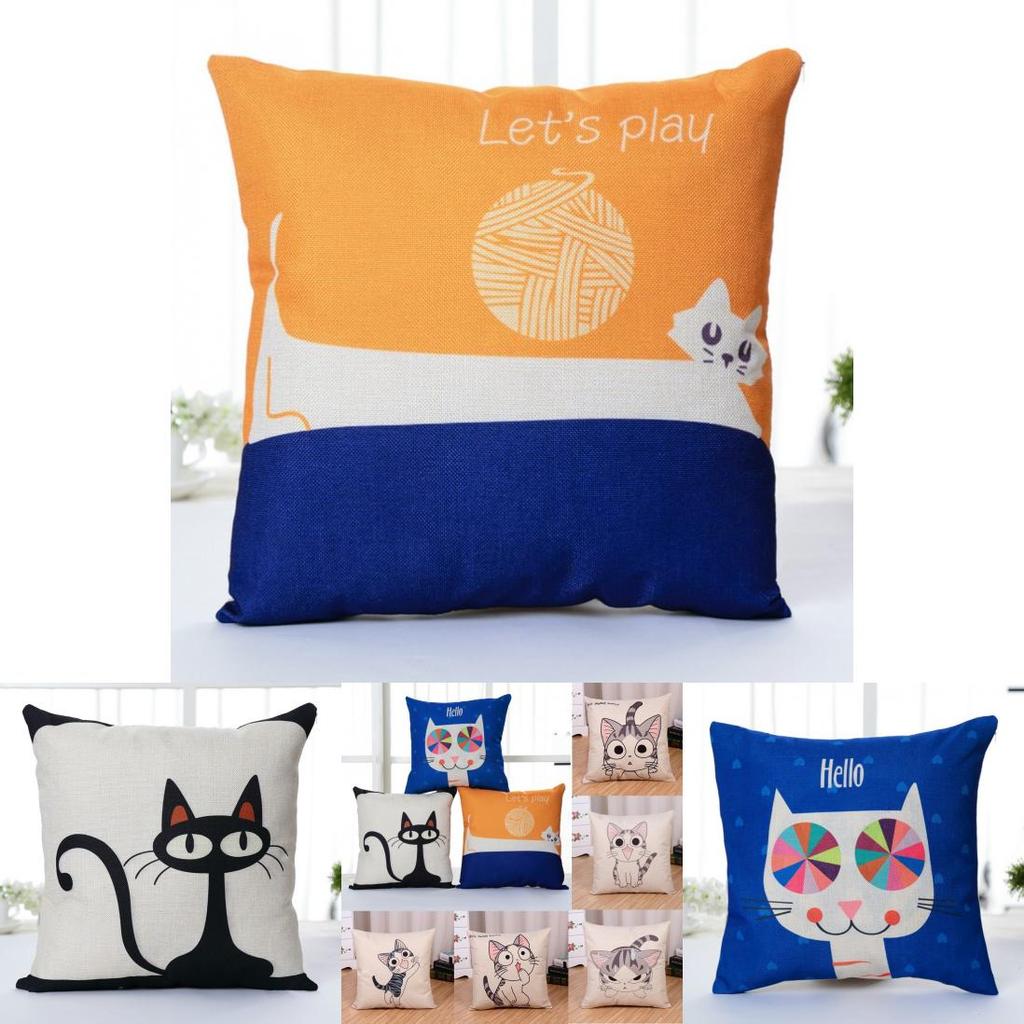 Kids Room Decorative Pillowcase With Cartoon Cat Pattern For Comfortable Rest