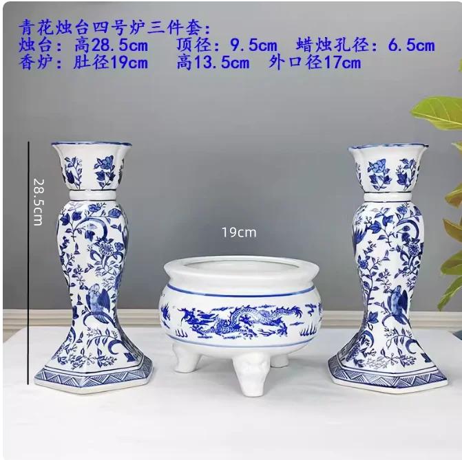 Керамическая курильница Цзиндэчжэнь. Сине-белая фарфоровая подставка для свечей. Подношение украшений перед Буддой.