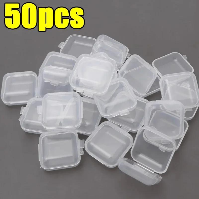 1/100pcs Small Square Jewelry Storage Box Covers Case for Pill Earrings Transparent Plastic Dustproof Earplug Storage Pack Boxes