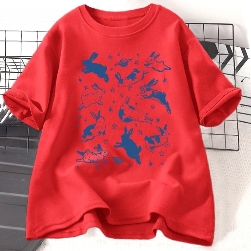 Bunnies in Space T Shirt Funny Bunny Tshirt Oversized Graphic Retro Tshirt Unisex WOMEN Sportswear Tops Tees Short Sleeve Clothes