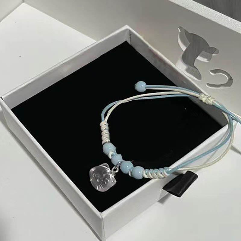 Kawaii Hello Kitty Браслет Y2K Розовый Браслет Lucky Girl Плетеный Веревочный Браслет Милый Подвесной Друг Пара Ювелирные Изделия Подарок