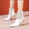 High Heel Women's Boots 2024 Winter Fashion PU Leather Pointed Toe Ankle Boots Crystal Luxury High Heels Pumps Zapatos