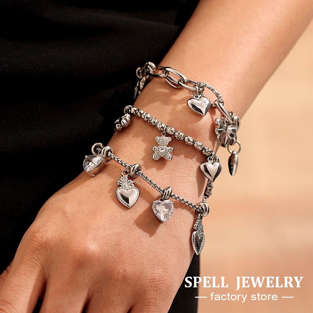 Браслет с шармами в виде мишек-сердечек из нержавеющей стали с позолотой 18 карат, водонепроницаемый, не тускнеющий, цепочный браслет с подвесками для женщин