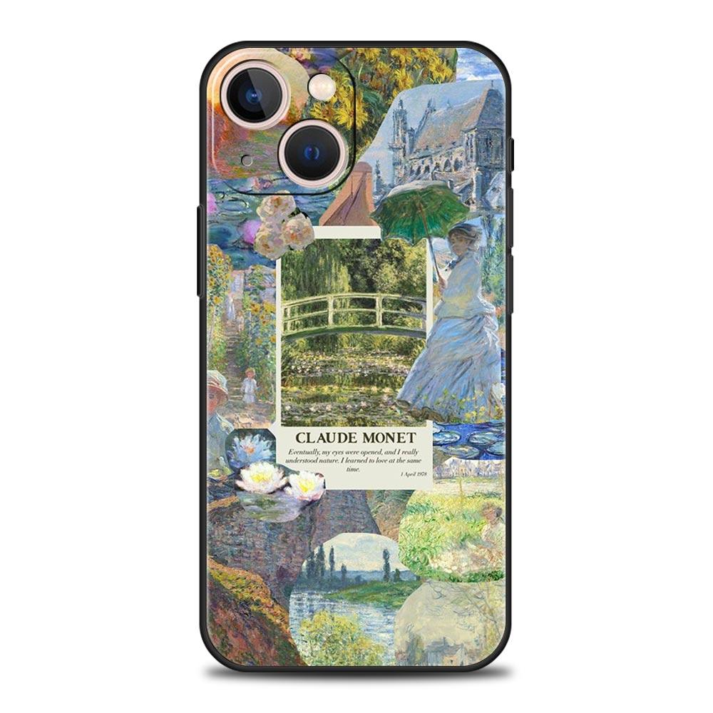 Чехол для телефона с картиной Клода Моне для iPhone 17 16 15 Pro Max 11 12 13 14 7 8 Plus SE 2020 X XR XS Мягкий Черный