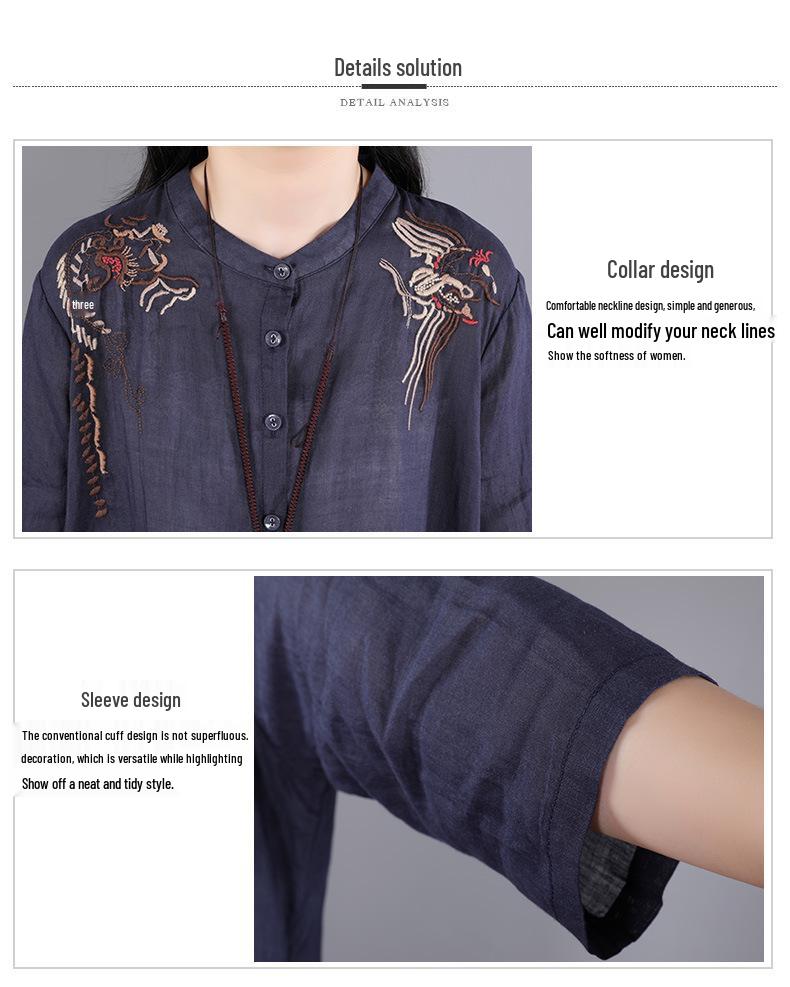 Women's Retro Embroidery Cotton-Linen Sun Protection Cardigan