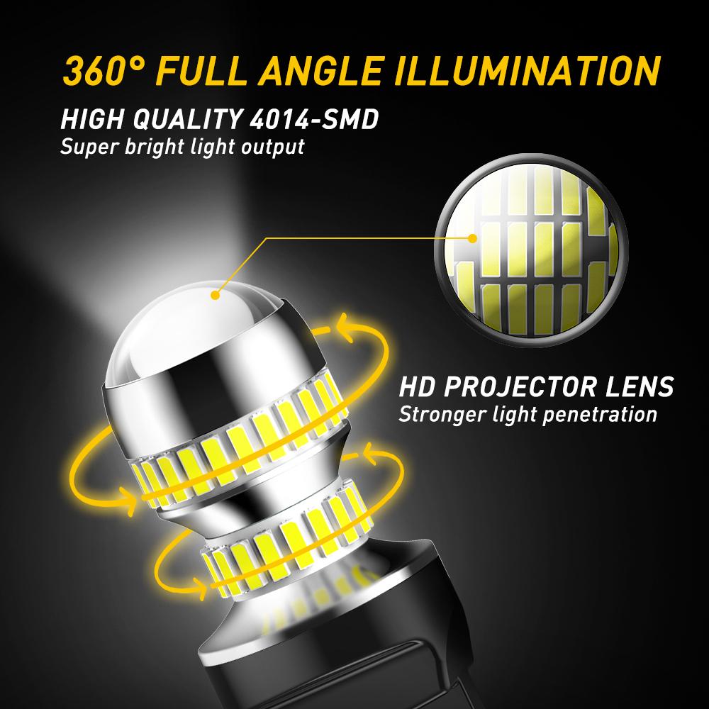 AUXITO 2Pcs 7443 W21/5W T20 LED Bulb Lights With HD Projector LENS 6000K White Red Yellow Amber 7440 For Car Reverse Tail Lamp