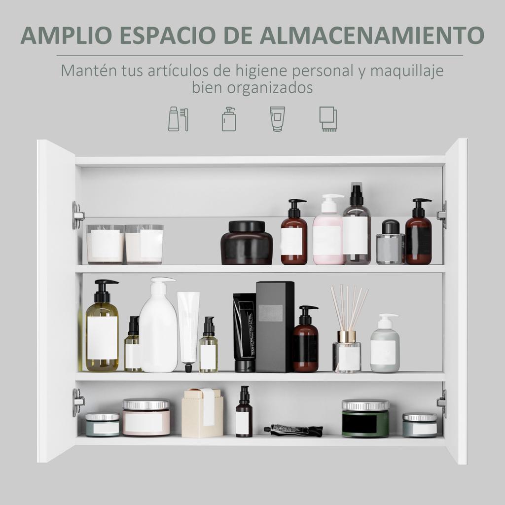 Bathroom Cabinet with Mirror, 2-Door, 3 Shelves, 80 x 15 x 60 cm, White