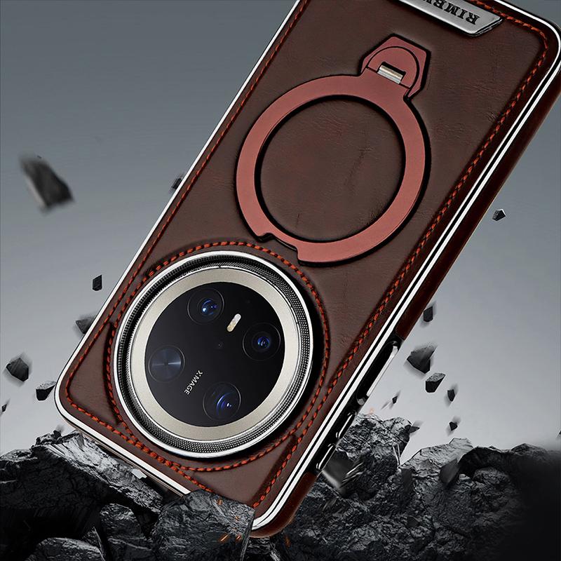Чехол для Huawei Mate 80 70 60 Pro Plus Max, гальванизированный, магнитный, с тиснением, с кожаной кромкой, покрывающий, с поворотом на 360°, с металлическим кронштейном
