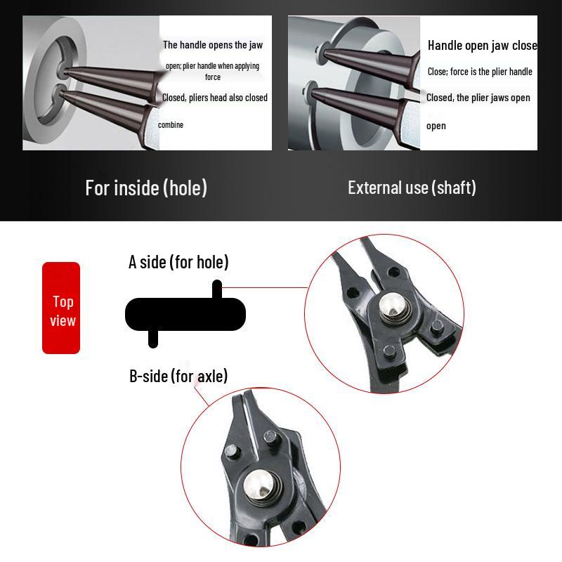 4-in-1 Red/Yellow Circlip Pliers: Multi-Head Retaining Ring Tool for Internal/External Circlips and Shaft Spring Assembly/Disassembly.