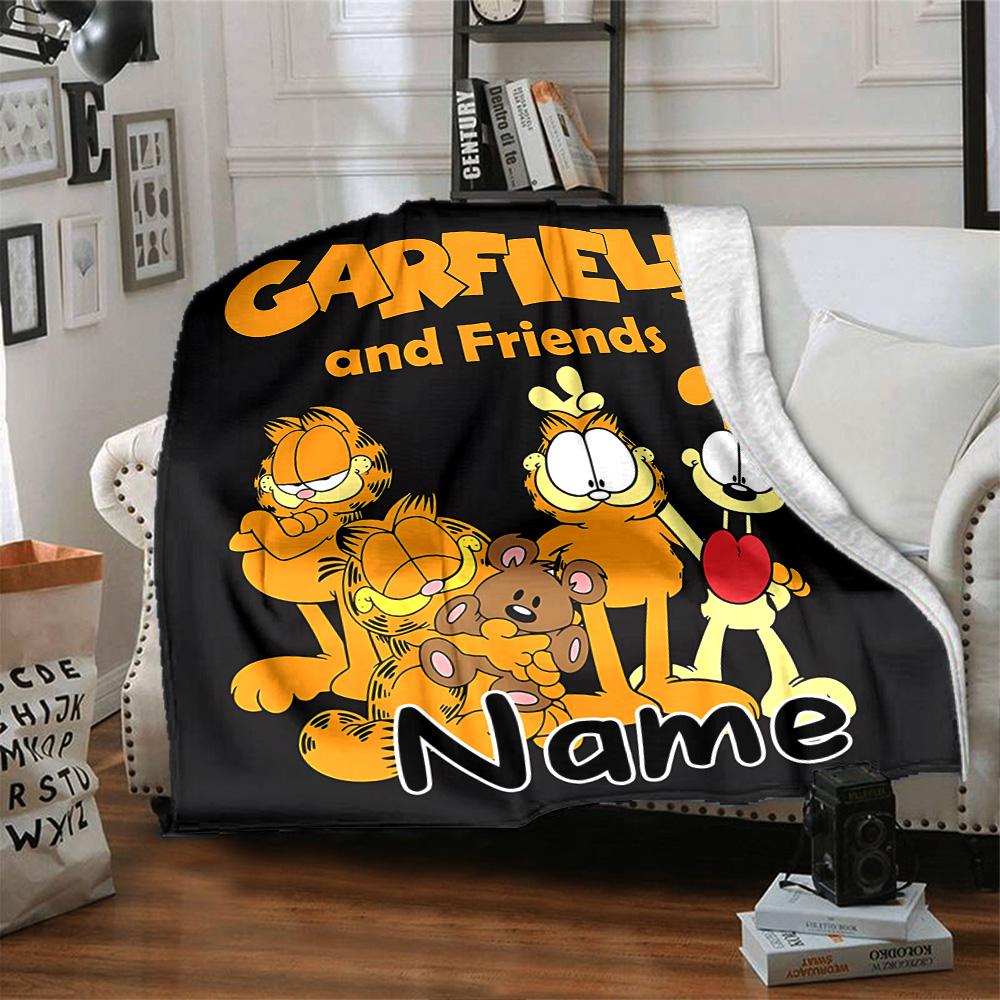 Custom Name Garfield's Playful Pals flannel Blanket for Super Soft Cute Comfort Blanket for Travel Bedding Couch Sofa Blanket