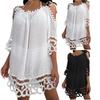 Women's Loose Fitting Casual Vacation Short Sleeved Patchwork Fashion Tassel Beach Bikini Cover Up
