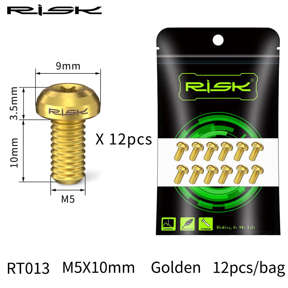 RISK M5x10mm Disk Brake Rotor Bolt T25 Torx Titanium Alloy Bicycle Part MTB Mountain Bike Brake Rotor Fixing Ti Screw 12PCS/Set