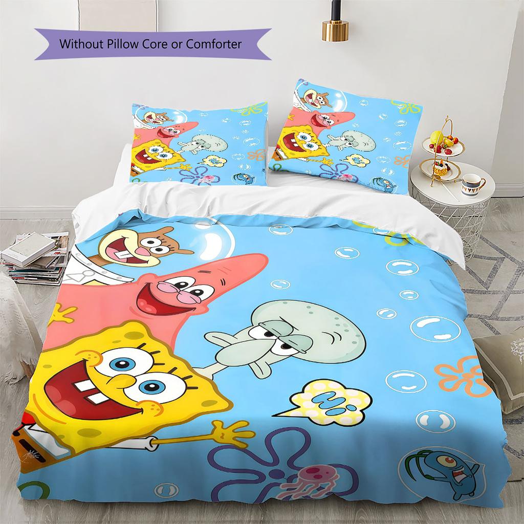 SpongeBob Cartoon Pattern Bedding Home Decoration Birthday Gift ( 1 duvet cover + 2 pillowcase, without core),fan merchandise.