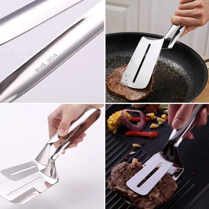 Pince de cuisson - Inox - Pince à steak deux en un - Acier inoxydable 304 - Essentiel - Multifonctionnelle