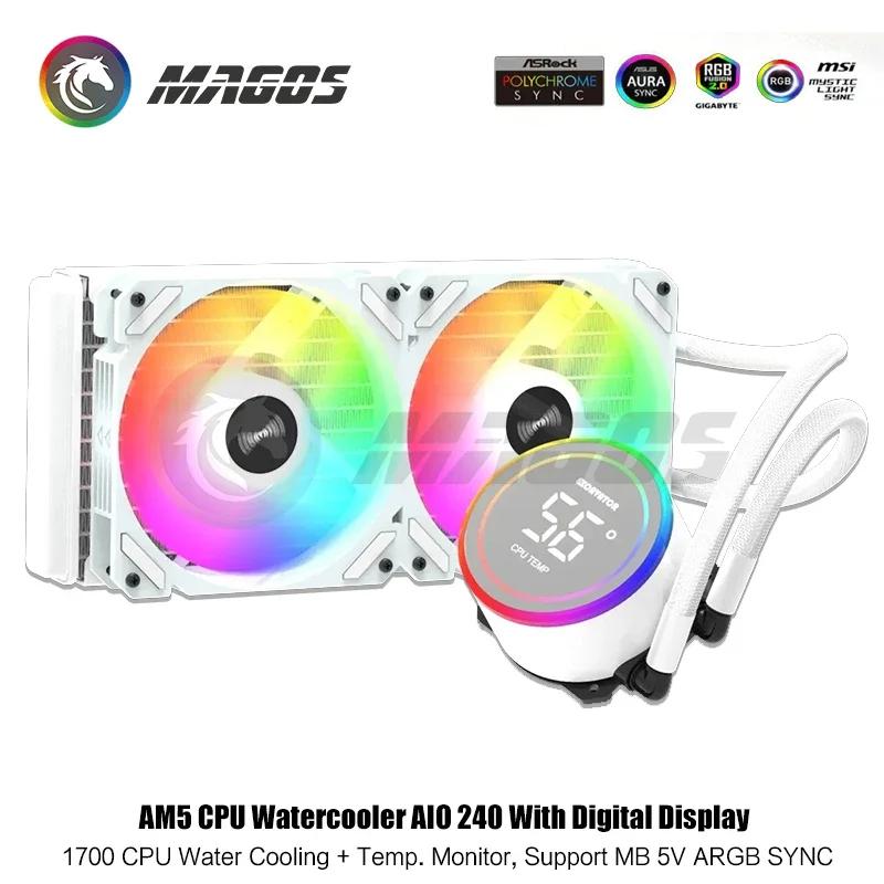 PC CPU Water Cooling Cooler 240mm With Display Monitor, CPU Watercooler For LGA 1700/1200/115X/2011/2066/AM5/AM4/AM3 AMD