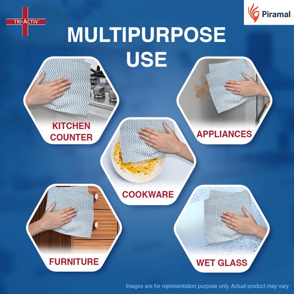 Tri-Activ Washable Reusable Kitchen Towel Roll Pack Of 2 With 80 Sheets Highly Absorbent Durable Non Woven Fabric Eco Friendly Alternative Blue