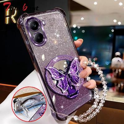 Блестящий браслет-кристалл с зеркалом-бабочкой для Xiaomi POCO X7 X6 X5 X3 NFC Pro 5G, противоударный силиконовый чехол с гальваническим покрытием