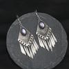 Vintage Stone Fringed Earrings Silver Women's Bohemian Long Personalized Tibetan Temperament Vacation Earrings