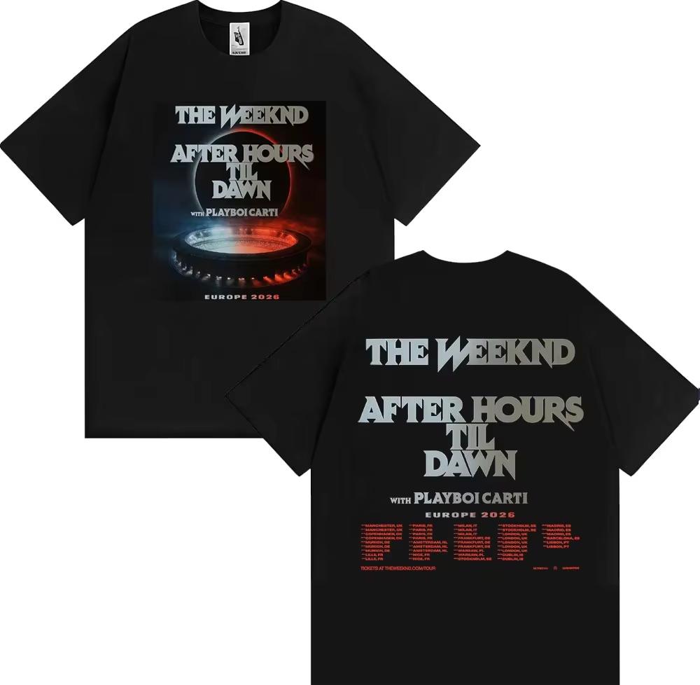 The Weeknd After Hours Til Dawn с Playboi Carti Европа 2026 Даты Футболки Унисекс Женские Повседневные Хлопковые Футболки с Коротким Рукавом