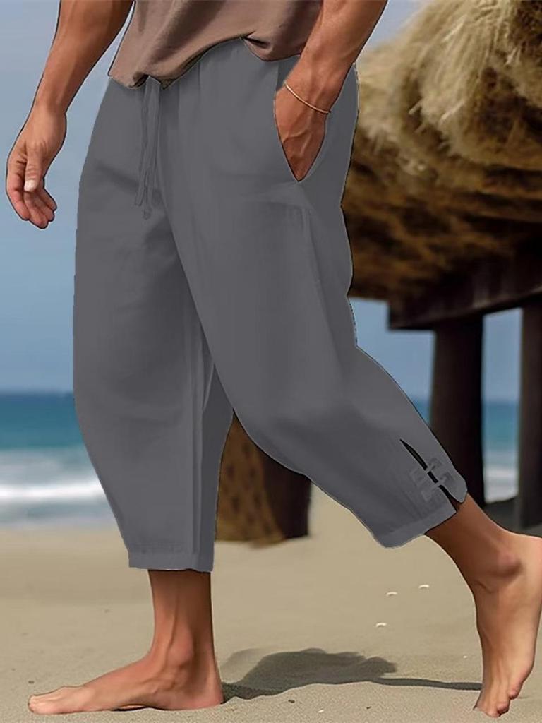 Мужские повседневные летние брюки из хлопка и льна с карманами и поясом на шнурке, лето 2025