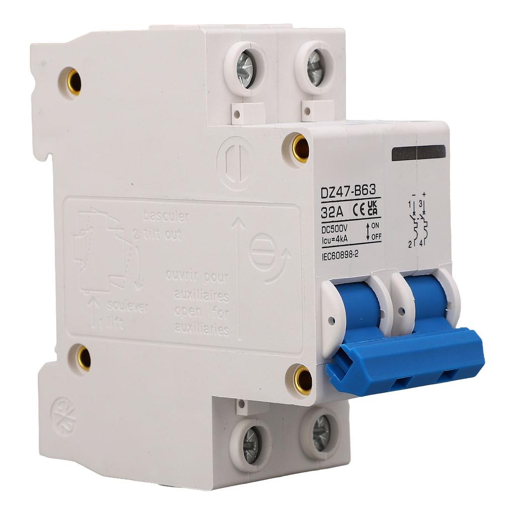 2P Type B Circuit Breaker 4000A Breaking Capacity Solar PV System Small Circuit Breaker DC500V 32A