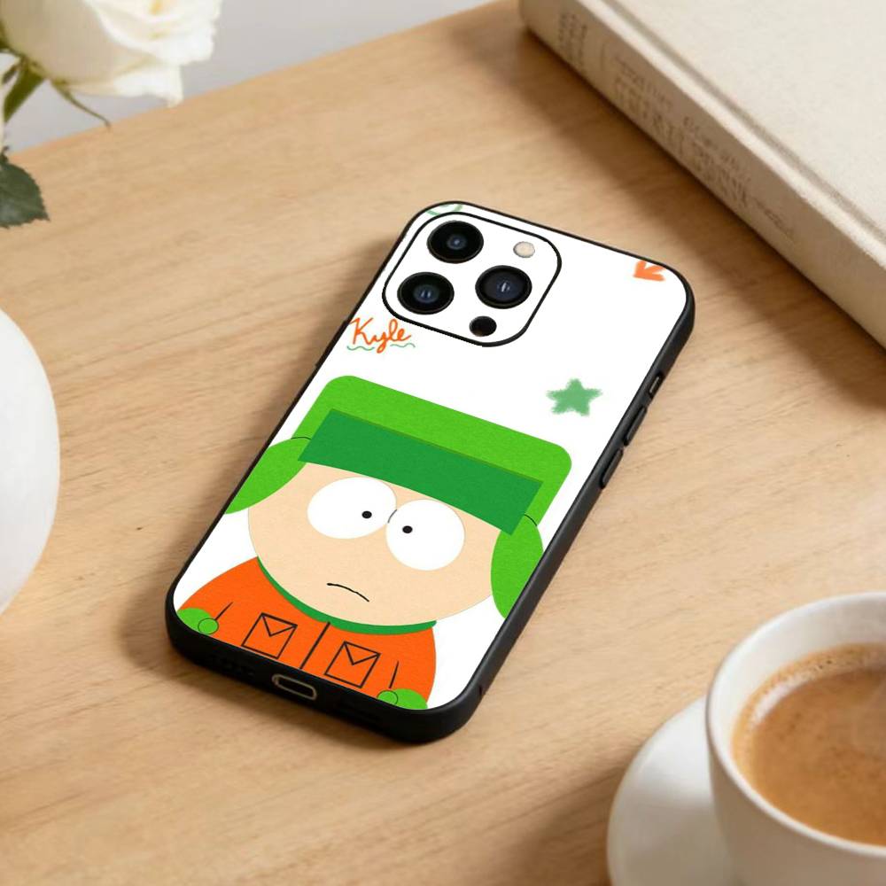S-South P-Park Cartoon Phone Case For iPhone 17 16 15 14 13 12 Max Plus Silicone Black Cover