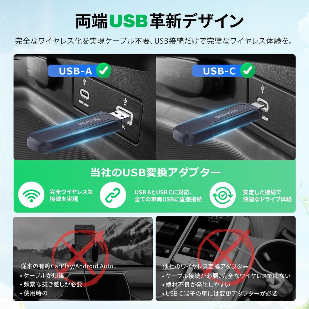 Беспроводной адаптер DRIVIM CarPlay + беспроводной Android Auto 2 в 1, USB, инновационный дизайн