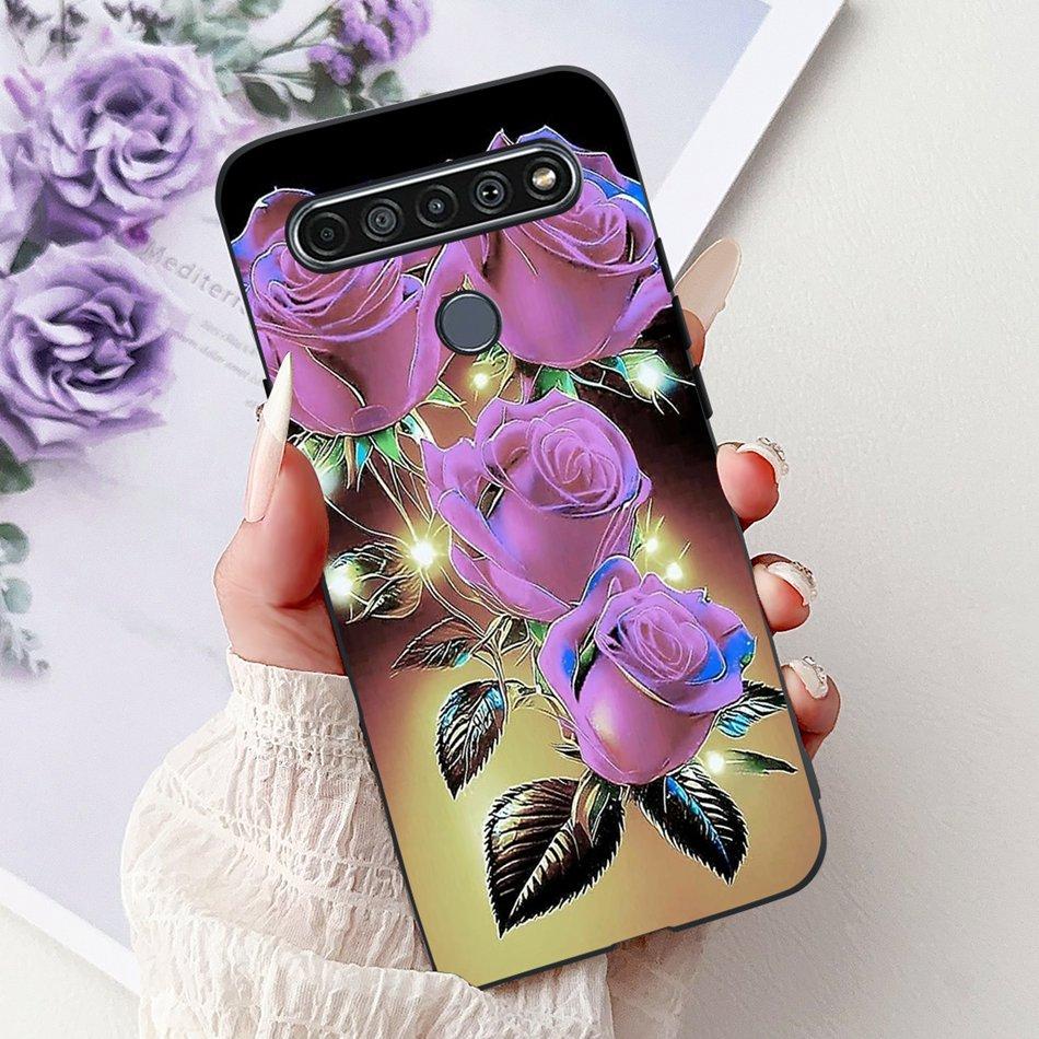 Для LG K41S K51S 2020 Элегантный Чехол для Телефона с Цветочным Котом, Для LG K41S K51S LM-K410 LM-K510 Черный Силиконовый Мягкий Чехол