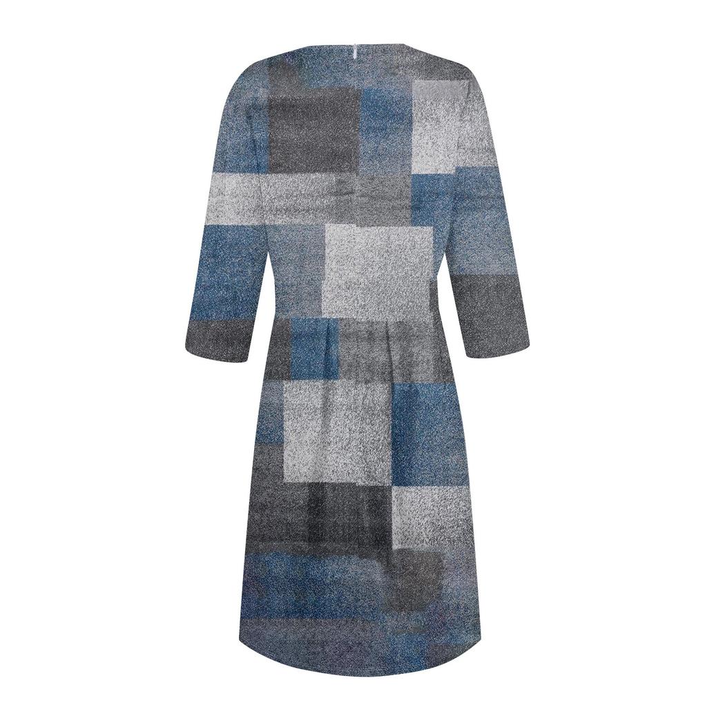 Women's Casual And Fashionable 3/4 Sleeve Pocket With Back Zipper Dress