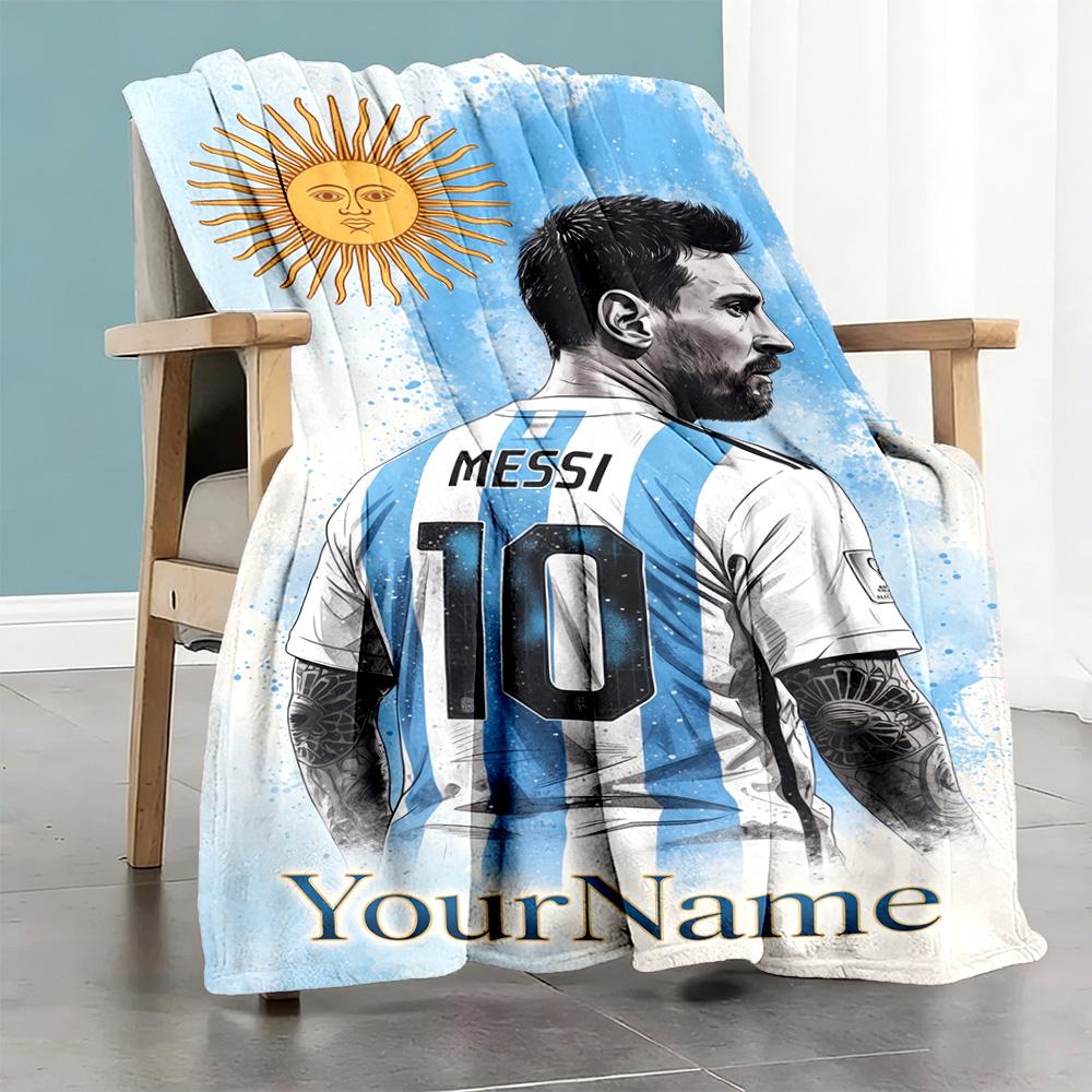 Messi 374 Personalized Name Blanket Gift Customizable Blanket Durable Comfort Throw For Chair Bedding Nap Livingroom All-Season Use