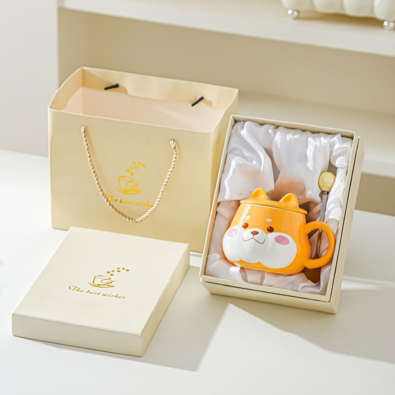 Милая керамическая чашка для воды Супер милая креативная чашка для воды с крышкой Шиба-ину Высокий внешний вид Подарок на день рождения Пара Домашняя офисная чашка